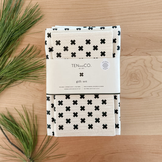 Black X Sponge Cloth + Tea Towel Gift Set