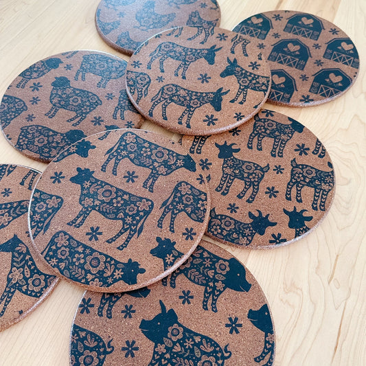 Floral Farm Animals Cork Trivets | 8 options