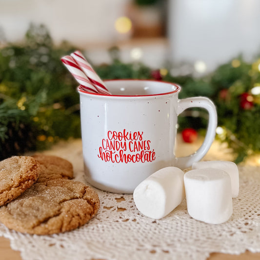 cookies, candy canes, hot chocolate | 11 oz camper mug