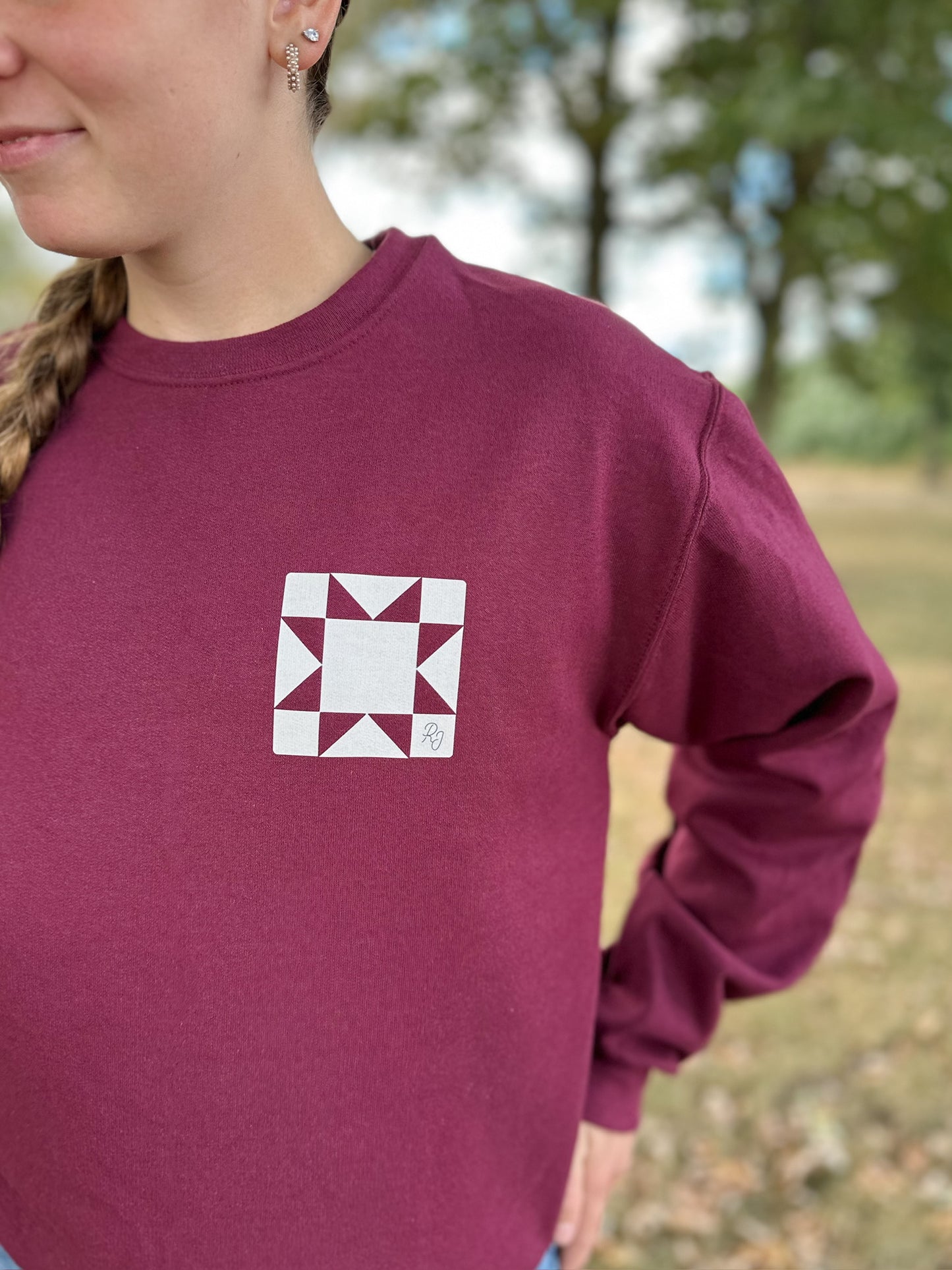 Quilt Block Maroon Crewneck | Unisex