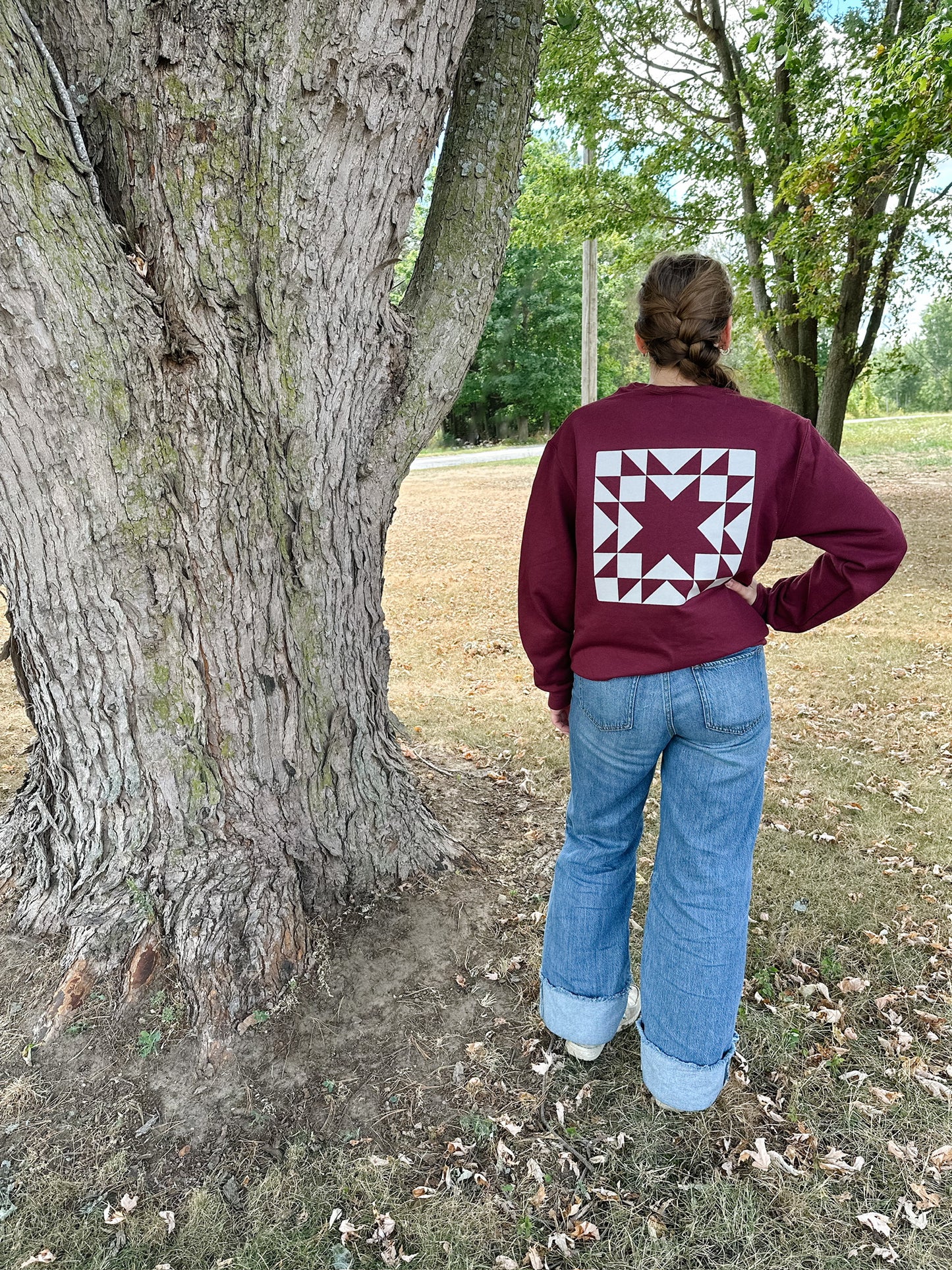 Quilt Block Maroon Crewneck | Unisex