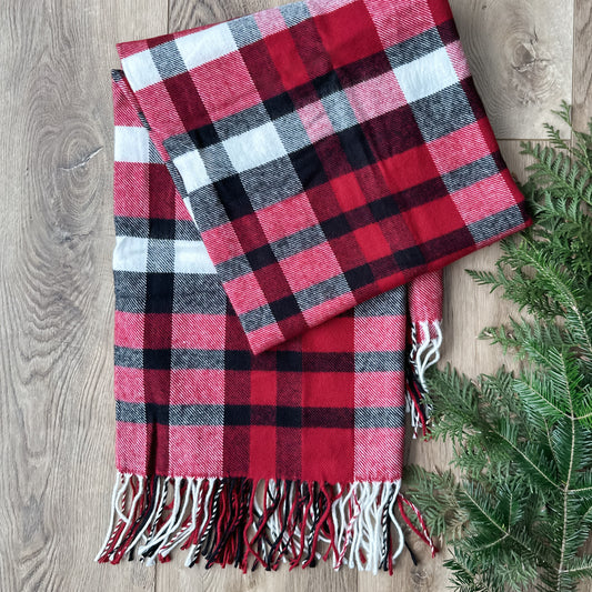 Plaid Throw Blanket | Red, Black & White Plaid