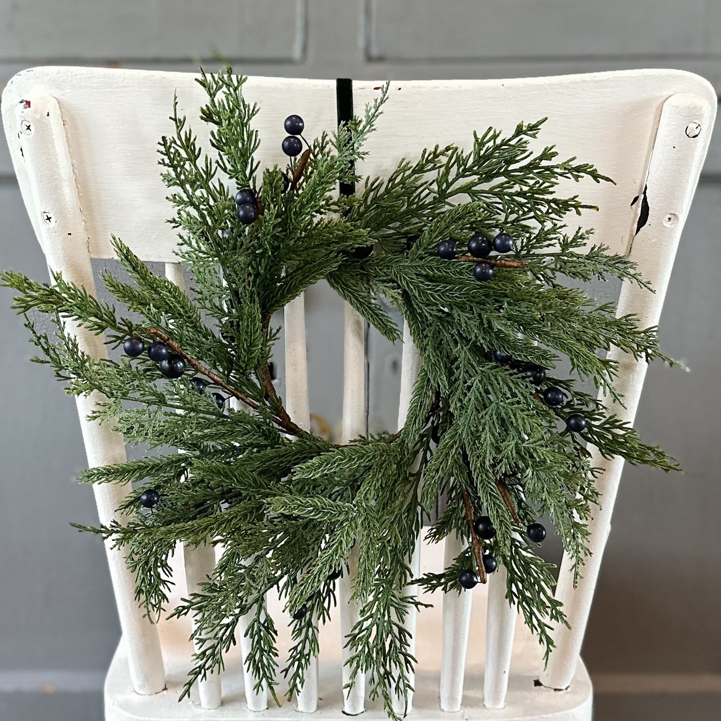 Navy Plum Berry Norfolk Cypress Wreath | 14"