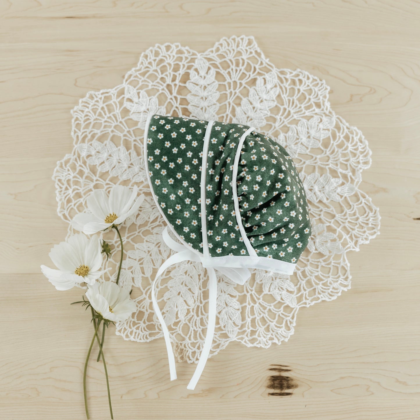 Green Floral Reversible Bonnet