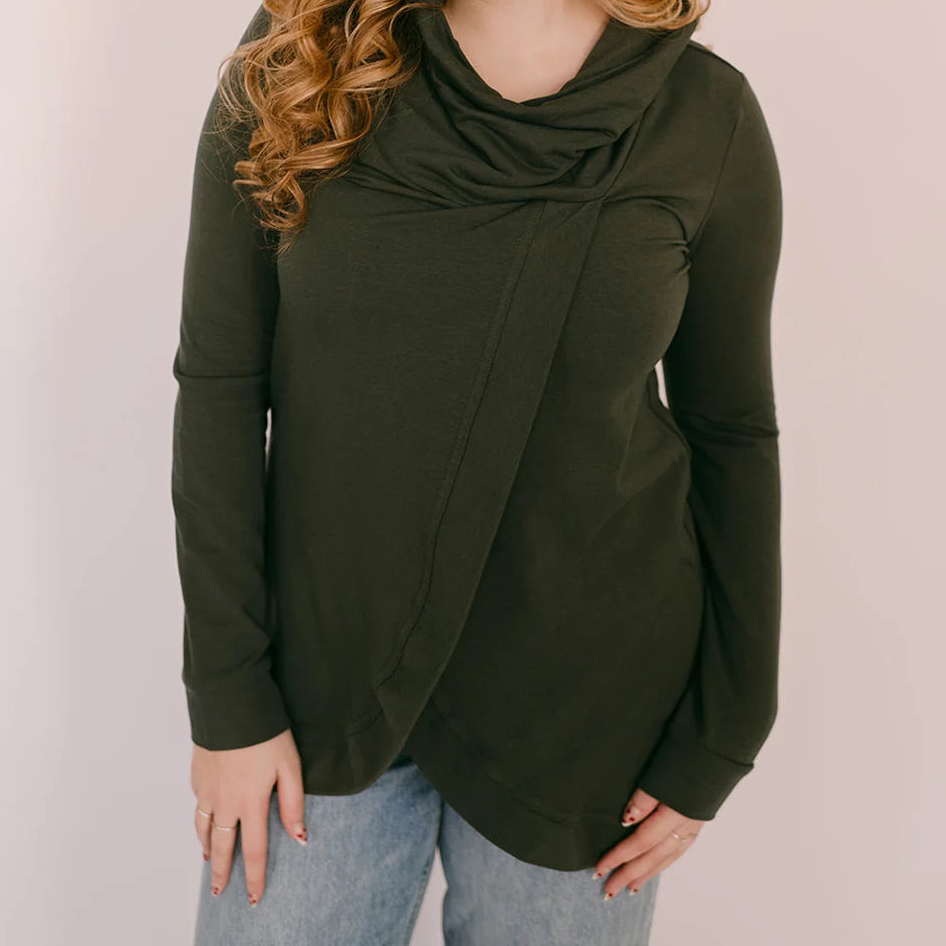 Blondie Apparel | Cross Front Sweater | Pine