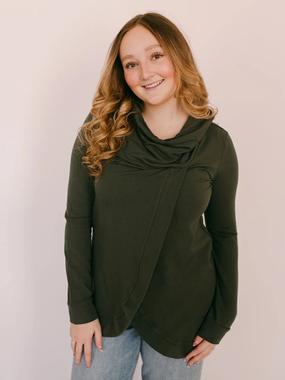 Blondie Apparel | Cross Front Sweater | Pine