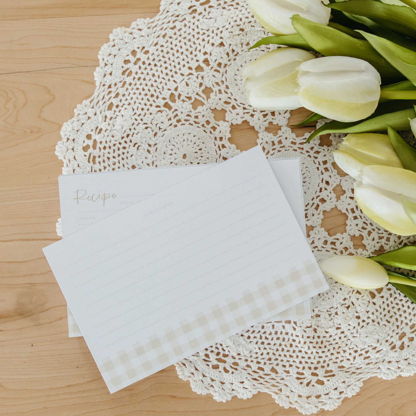 Beige Gingham Recipe Cards