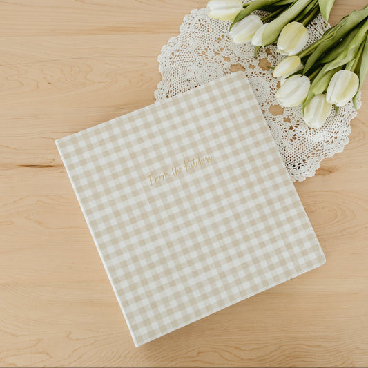 Beige Gingham Recipe Binder