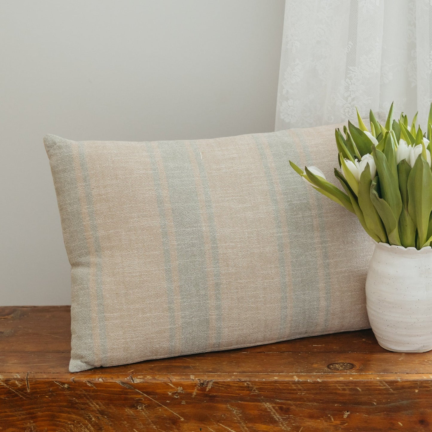 Green Ticking Stripe Pillow