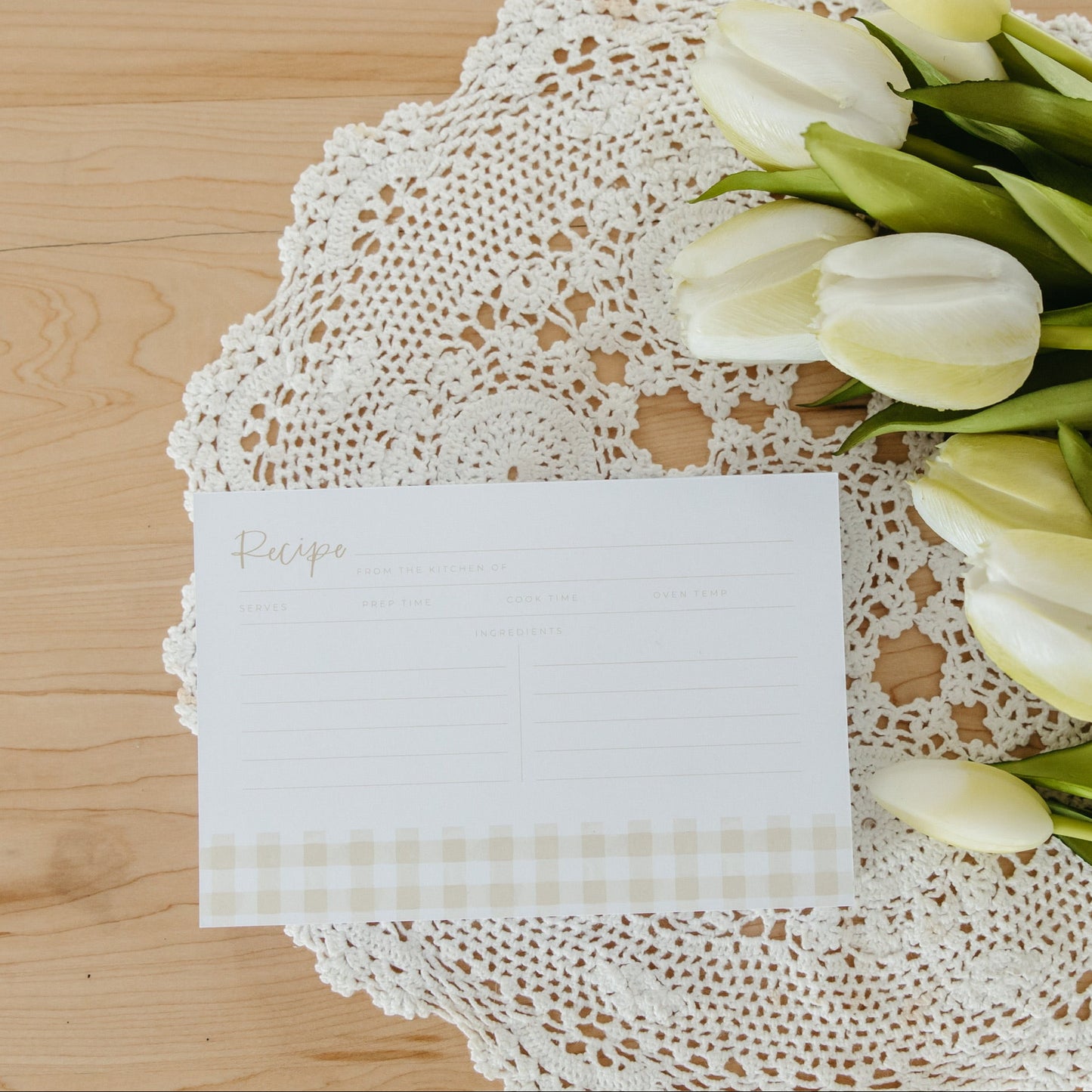 Beige Gingham Recipe Cards