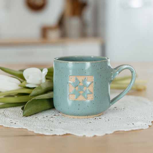 Quilt Block Pottery Mug | Light Green