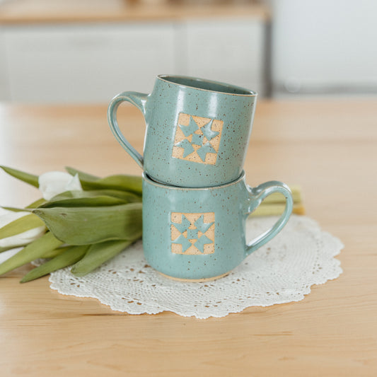 Quilt Block Pottery Mug | Light Green