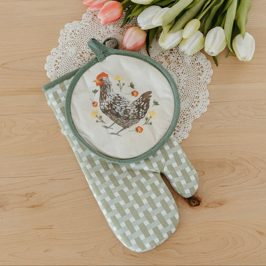 Spring Chicken Gingham Pot Holder Set