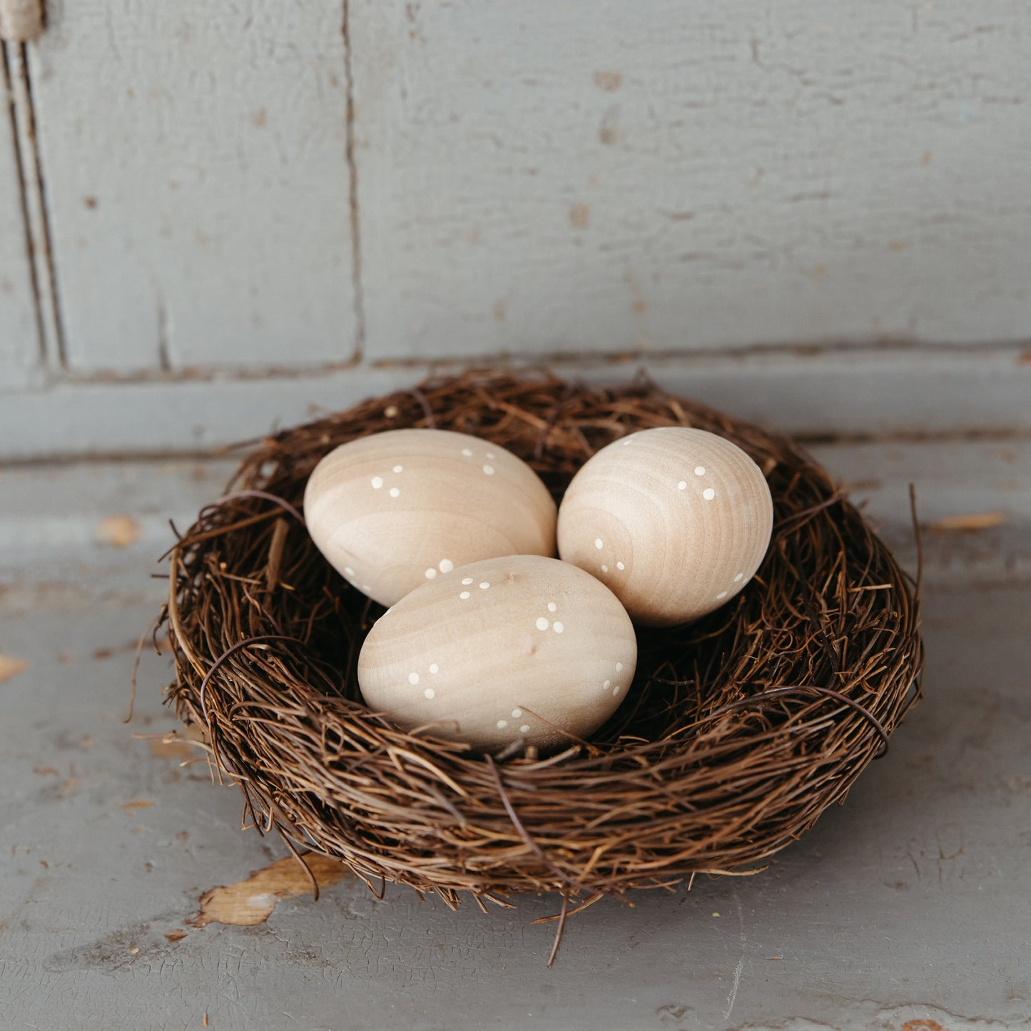 Nest with 3 Wooden Painted Eggs