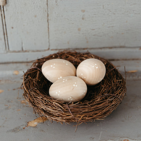 Nest with 3 Wooden Painted Eggs