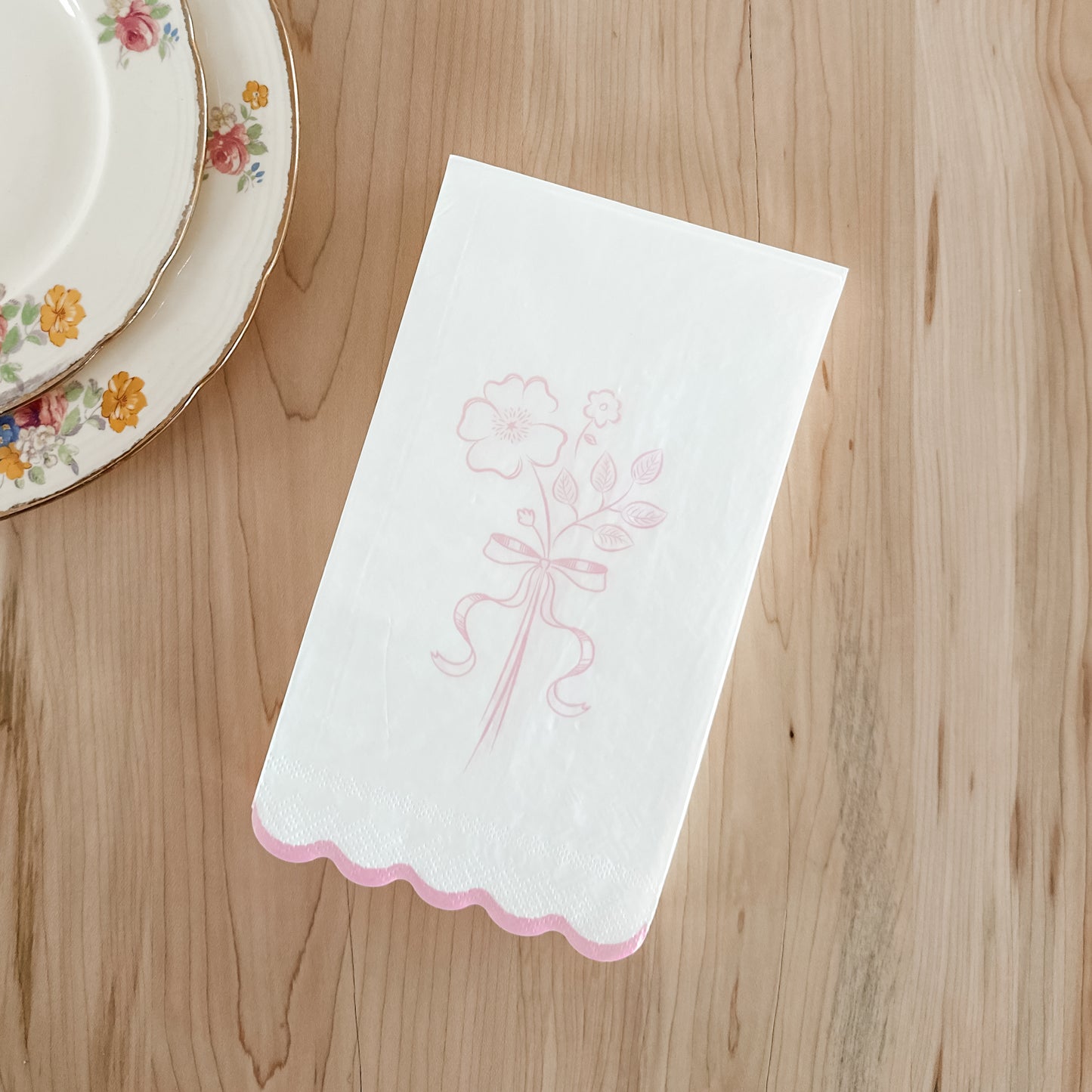 Scalloped Pink Floral Dinner Napkins