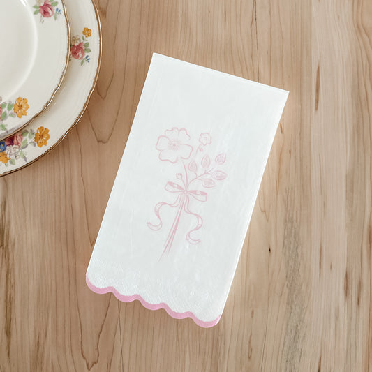 Scalloped Pink Floral Dinner Napkins