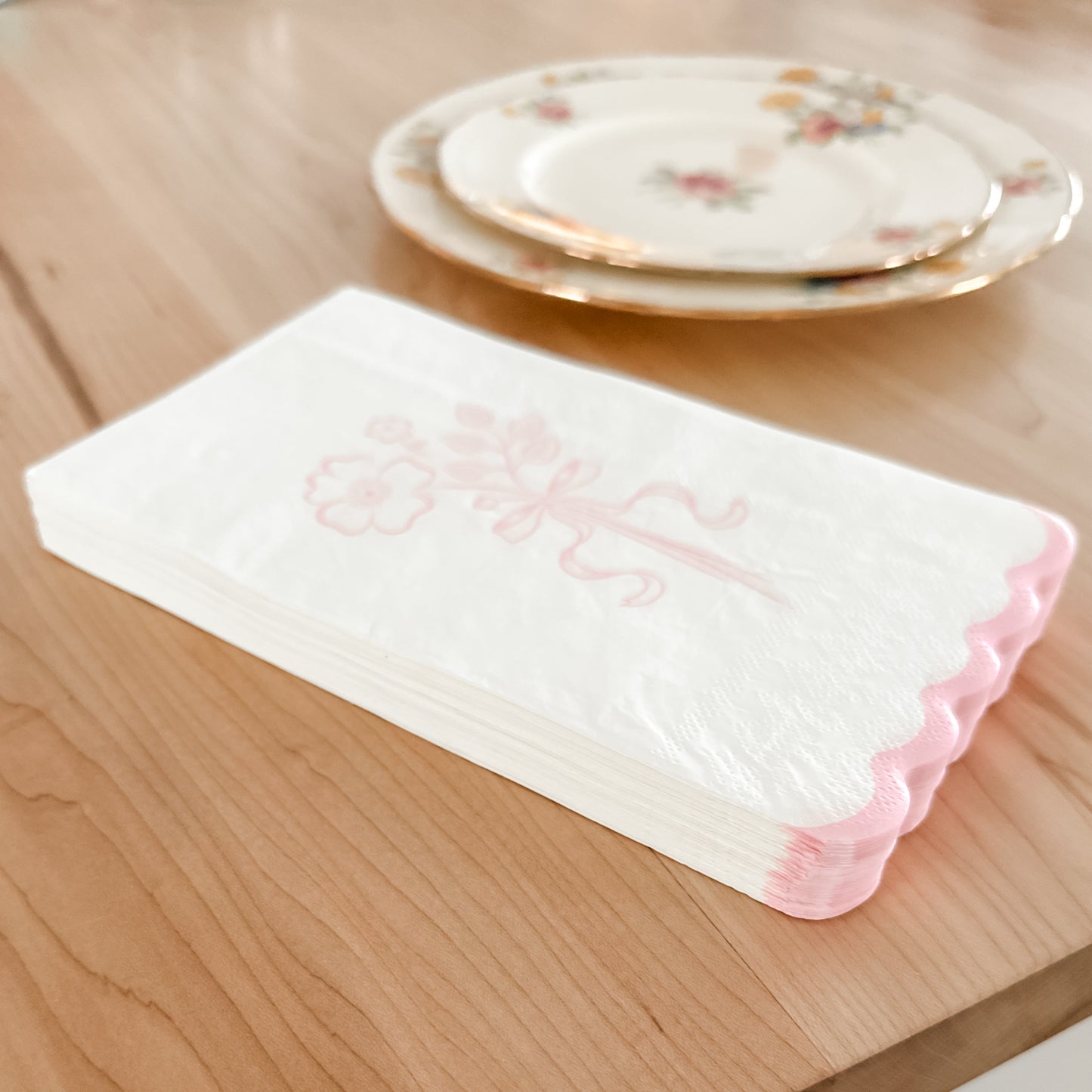 Scalloped Pink Floral Dinner Napkins