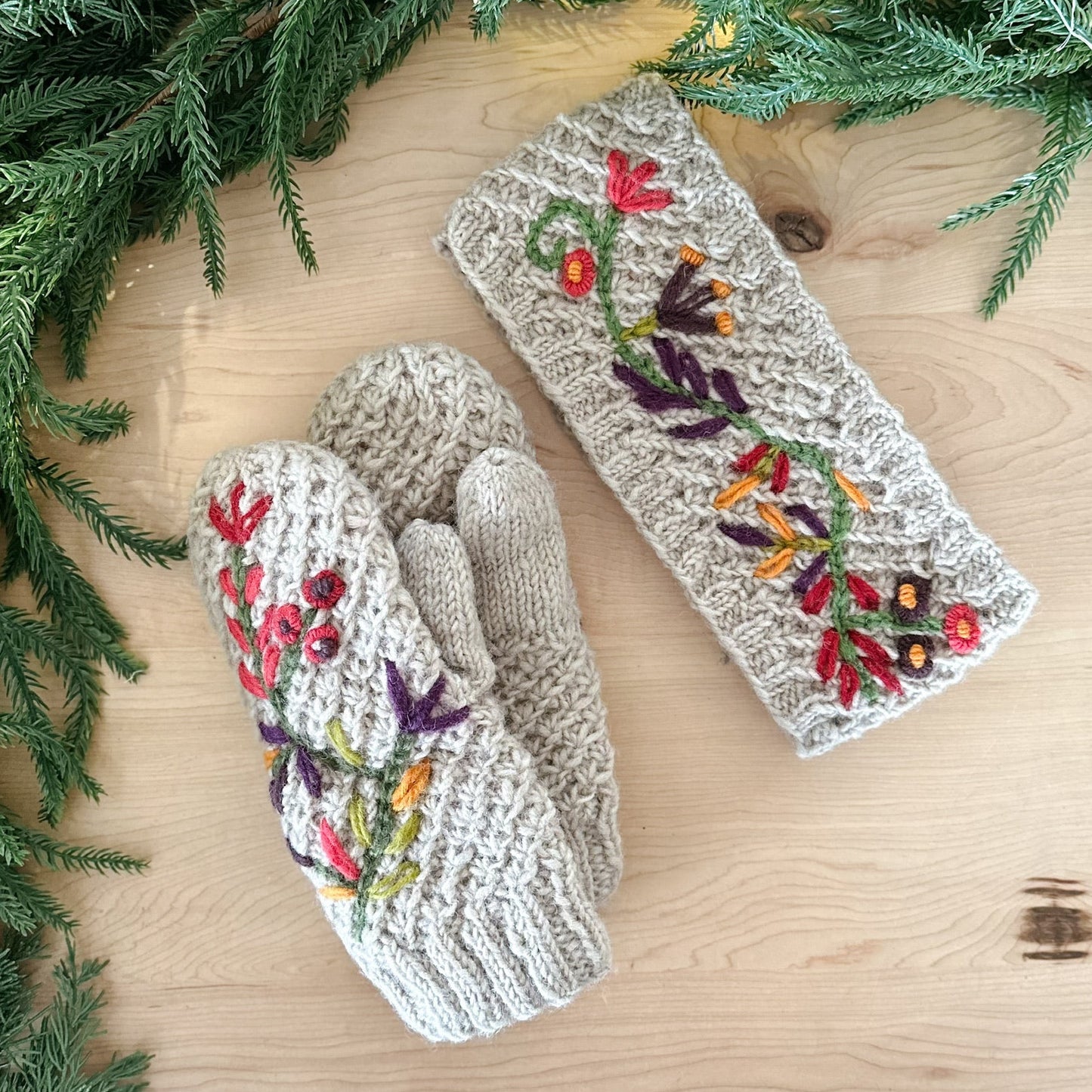 Natural Floral Mitten and Headband Set