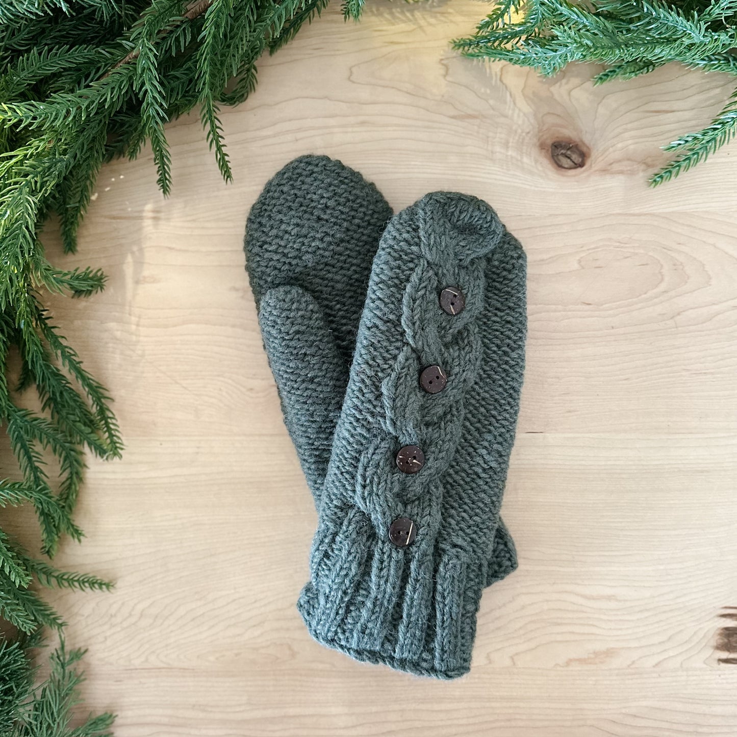 Green Cable Mittens