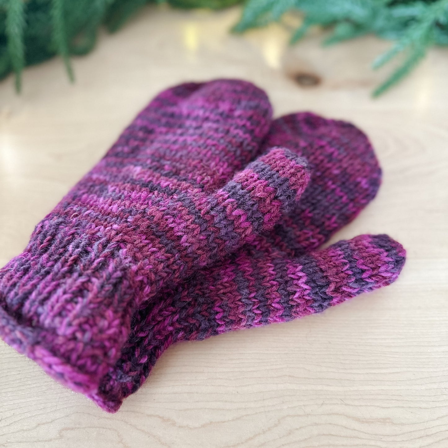 Purple Old Fashioned Knit Mittens