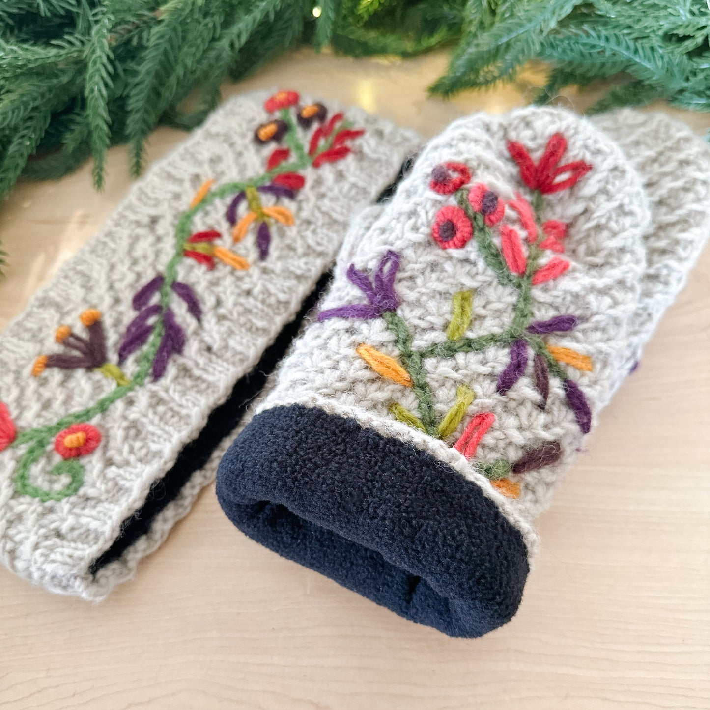 Natural Floral Mitten and Headband Set