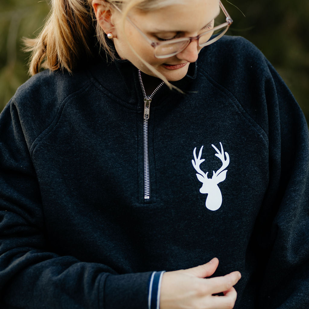 Deer Head | ¼ Zip Black Sweater