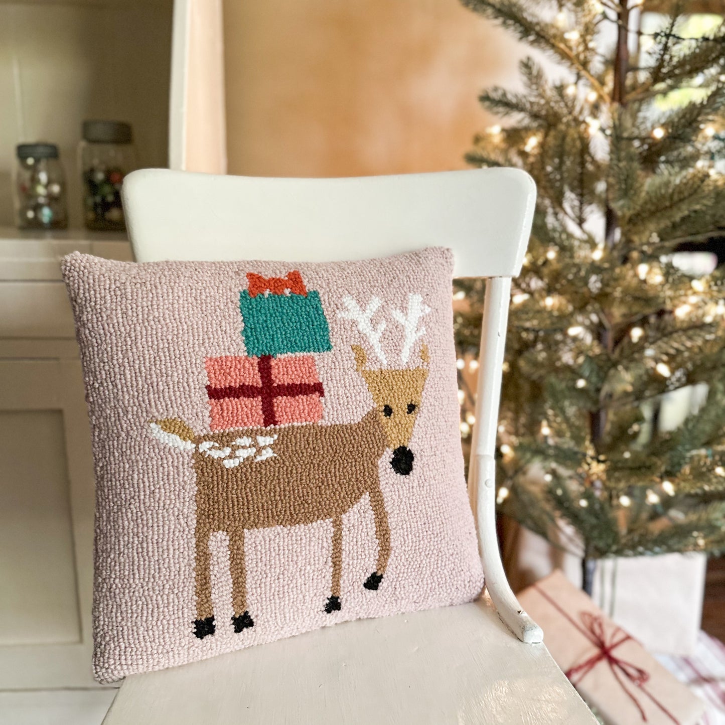 Reindeer With Presents Hook Pillow