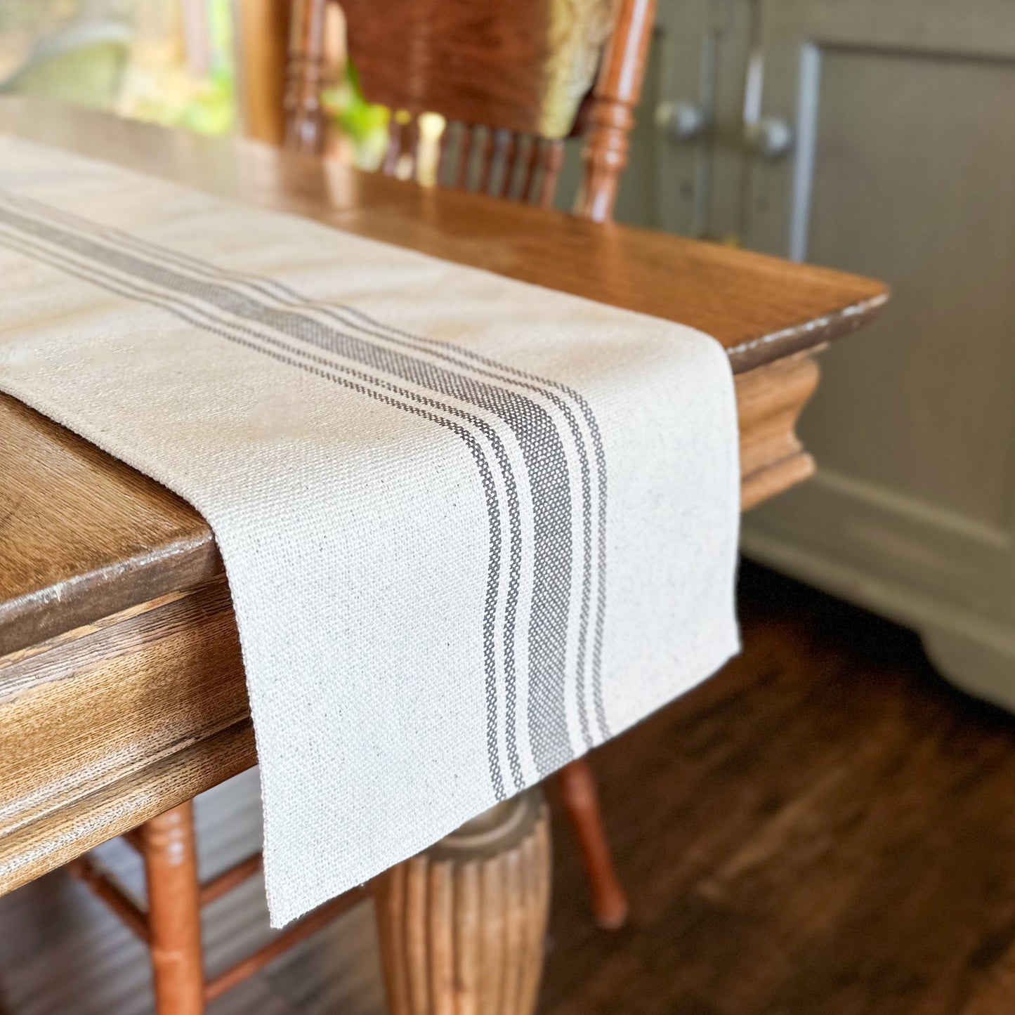 Oatmeal and Grey Stripe Table Runners | 3 size options