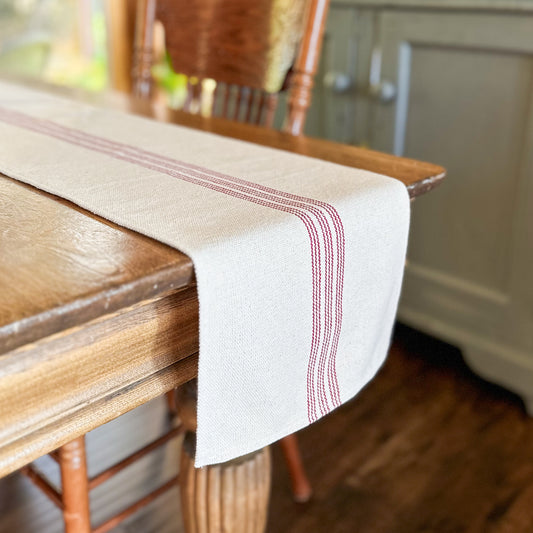 Oatmeal and Red Stripe Table Runners | 3 size options