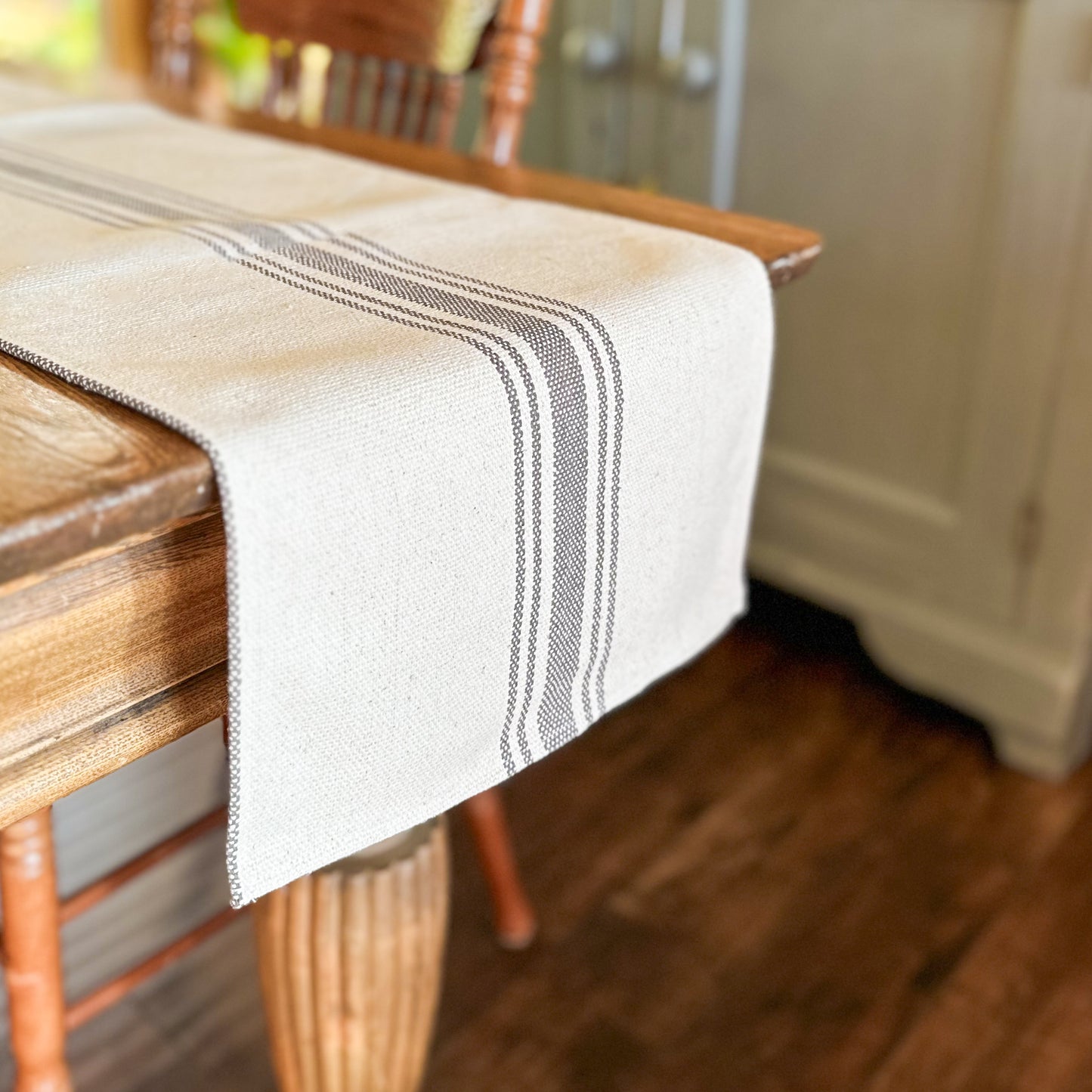 Oatmeal and Grey Stripe Table Runners | 3 size options