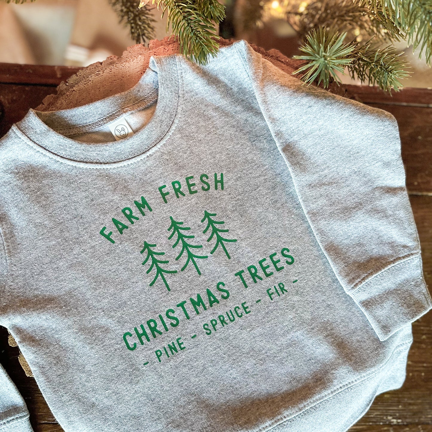 Grey Kids Crewneck | Farm Fresh Xmas Trees
