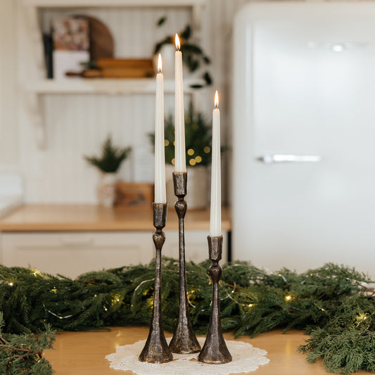 Cast Iron Tapered Candlestick Holders | Set of 3