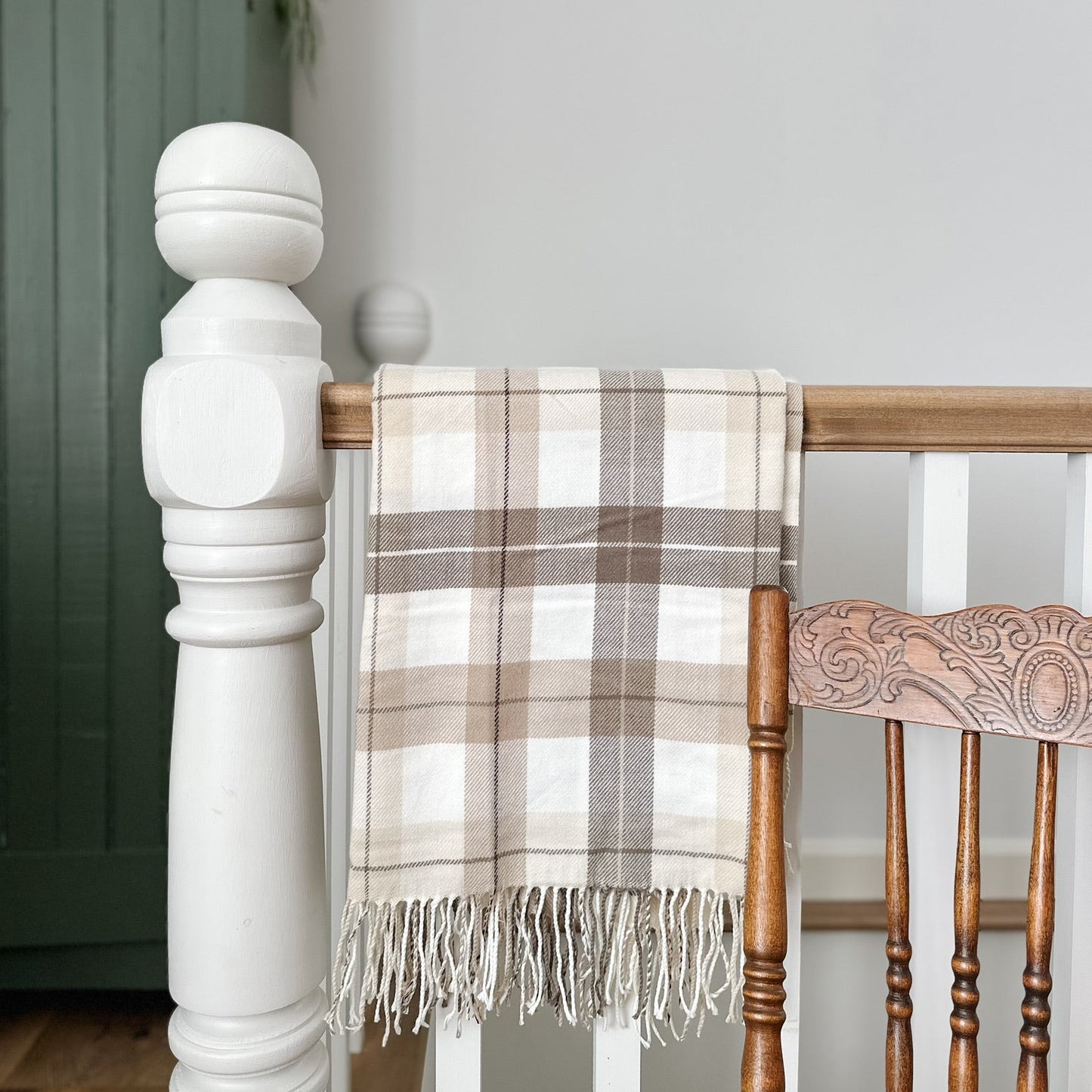 Plaid Throw Blanket | Beige, Brown & White
