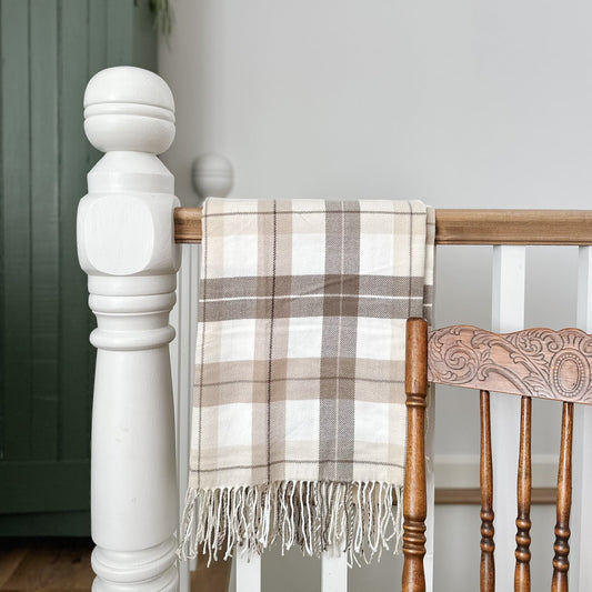 Plaid Throw Blanket | Beige, Brown & White