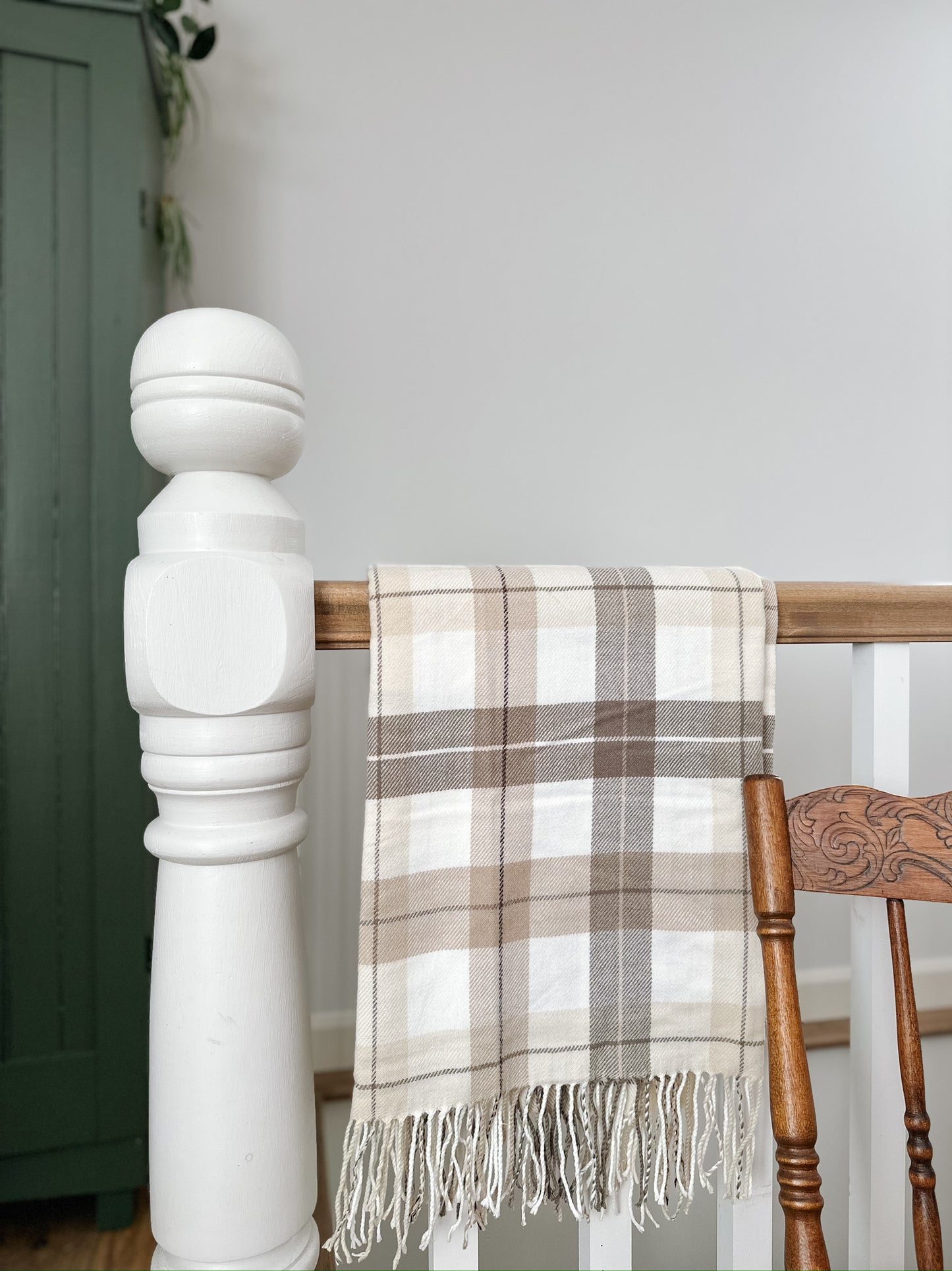 Plaid Throw Blanket | Beige, Brown & White