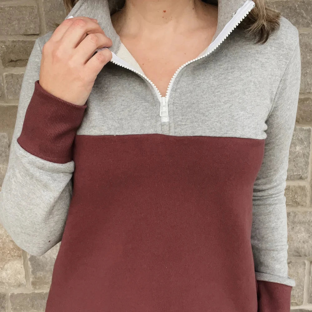 Blondie Apparel | Mountaineer Sweater | Heather Grey & Berry