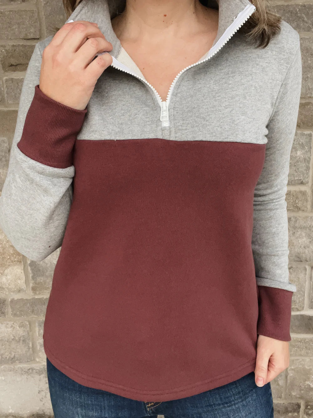 Blondie Apparel | Mountaineer Sweater | Heather Grey & Berry