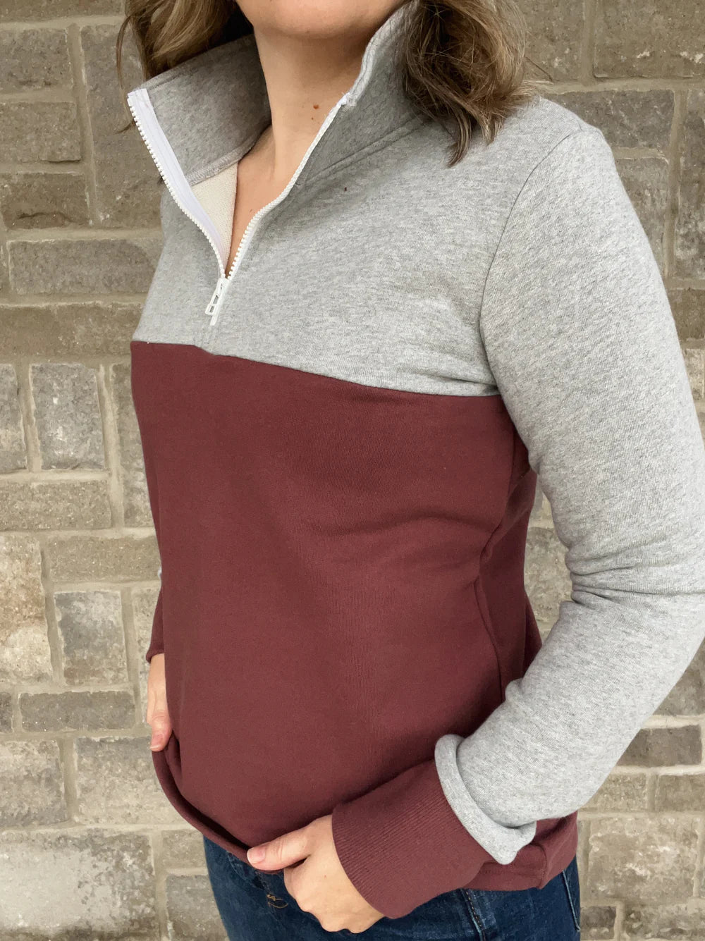 Blondie Apparel | Mountaineer Sweater | Heather Grey & Berry