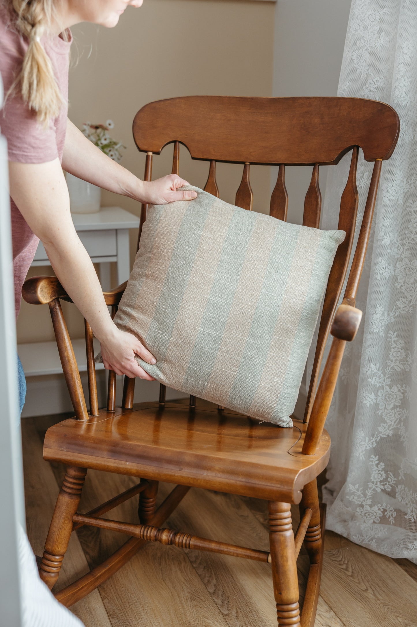Green Wide Stripe Pillow