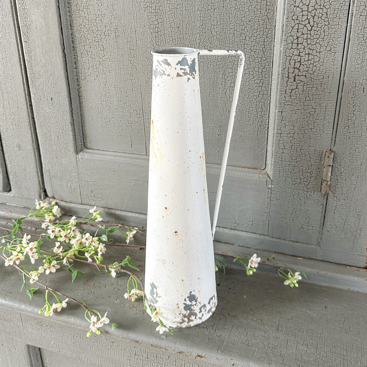 Aged Metal Vase with Handle