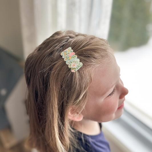 Leather Snap Clips | Mint Spring Floral