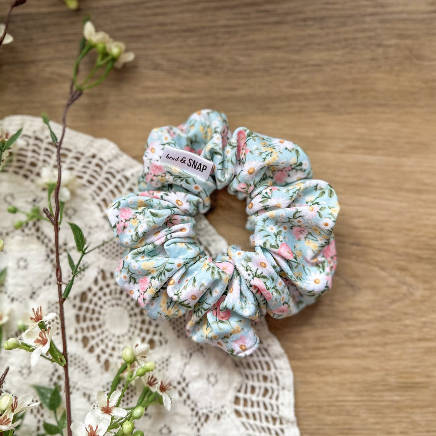 Mint Spring Floral Scrunchie