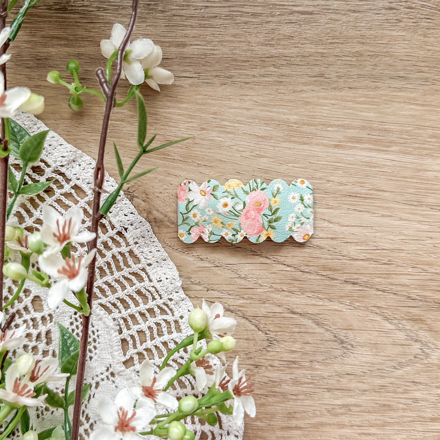 Leather Snap Clips | Mint Spring Floral