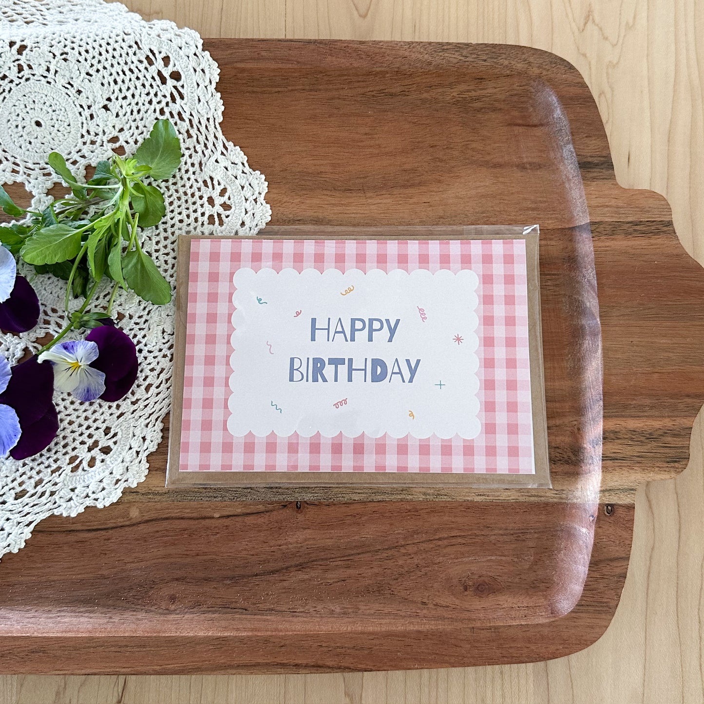 Pink Gingham Birthday Card
