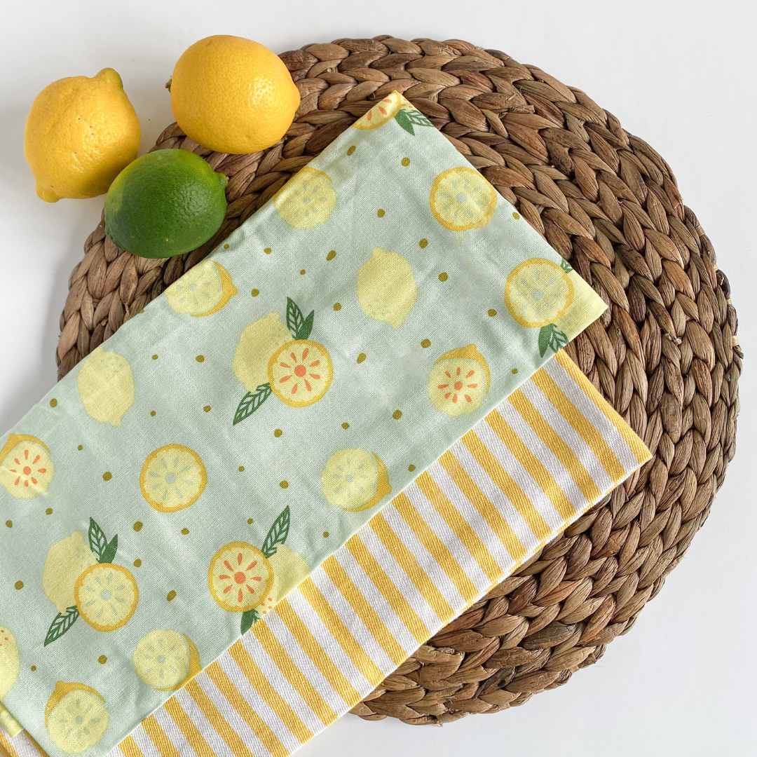 Lemons & Yellow Stripes | Tea Towels Set of 2