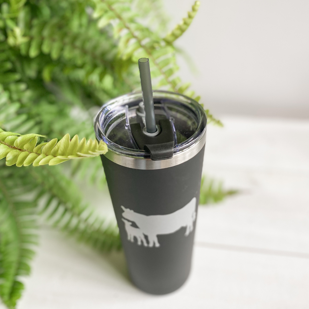 Black Tumbler with Cow and Calf