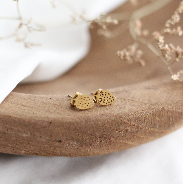 Mini Strawberry Stud Earrings | Gold or Silver
