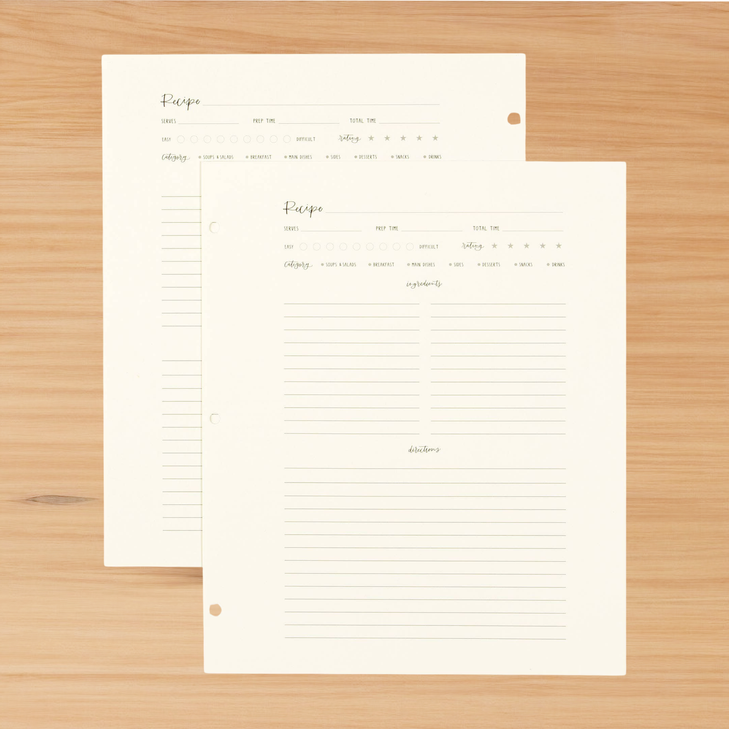 Large Recipe Page Set | 9.3 x 11.3