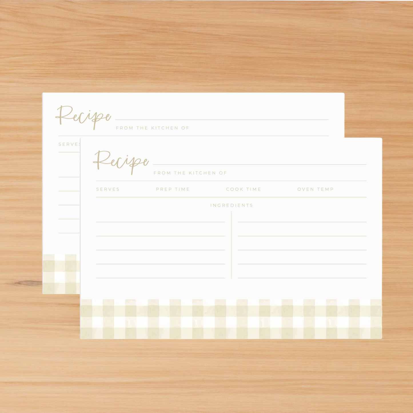 Beige Gingham Recipe Cards